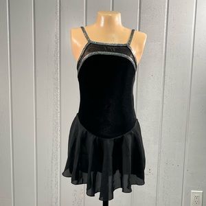 **GK Elite Sportswear Black Velvet Figure Skating Bodysuit  Dancewear Sz L